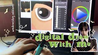 digital draw with me  wacom drawing tablet, digital art, draw wednesday addams