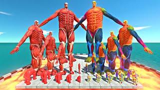 Rainbow Titan War | Colossal Titan + Lava Golem vs Rainbow Titan + Rainbow Golem - ARBS