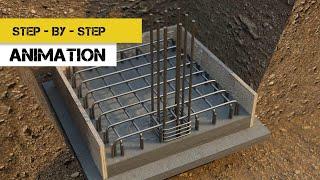 Edge Column - Isolated Footing Reinforcement  (step by step construction animation)