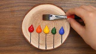 How to Simple & Easy Landscape Acrylic Painting on Wooden Coster #871｜Oddly Satisfying｜Wooden Art