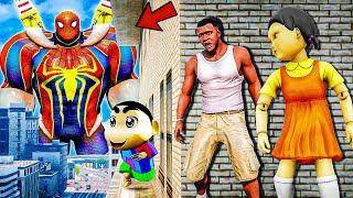 Franklin and Shinchan & Pinchan play HIDE AND KILL with Squid Game Doll In GTA 5