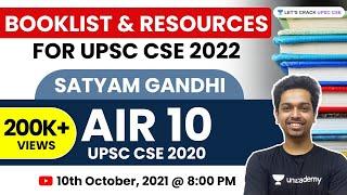 Complete Booklist & Resources for UPSC CSE | Prelims & Mains UPSC CSE 2022 | Satyam Gandhi AIR 10