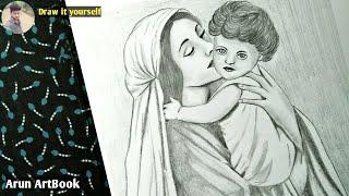 How to draw lord jesus and mother mery | Christmas drawing | Arun ArtBook