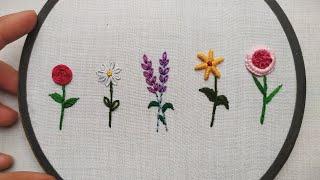 HAND EMBROIDERY FOR BEGINNERS || 5 Amazing Flowers Embroidery Tutorial || Let's Explore