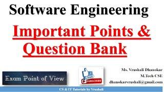 Software Engineering: Unit wise Important Points & Question Bank | Any Exam | Interview