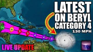 Major Hurricane Beryl Update Live - Beryl Now A Dangerous Category 4...