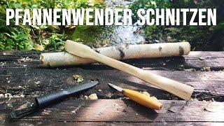 Holz Pfannenwender aus Birkenstamm schnitzen - 100% Handgemacht mit Messer, Säge und Hammer