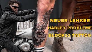 Harley Tattoo, Low brow Lenker und der „NEUE“ Chopper macht Probleme.