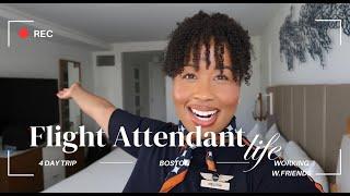 Flight Attendant Life| COME TO WORK WITH ME! FOUR DAY BOSTON TRIP! WORKING WITH FRIENDS