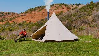 Hot Tent Camping.Cooking fish on fire | Relaxing Cozy Shelter, FireARMS, Nature Sounds |