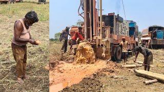 Borewell Drilling - 10 Hp water journey 305 Feet Deep Boring | Coconut water checking method | Pump