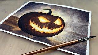 Jack-O-Lantern Watercolor Tutorial || Full length Halloween Painting Demo || How to Paint a Pumpkin