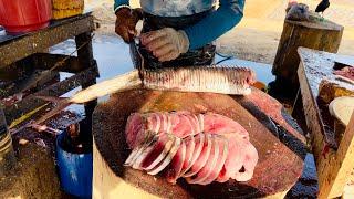 Amazing Spanish Mackerel Fish Cutting at Negombo Fish Market | Top 1 Skill in Fish Cutting! - තෝරා