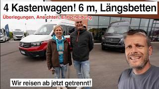 WELCHEN WÄHLT IHR? 4 Vans, Längsbetten, 6 Meter, 3 Leute,  ca.60k EUR | Festbad, Raumbad, Schwenkbad