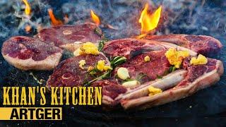 ROCK N LAMB STEAK: Mongolian Lamb with Ghee Cooked by Rocks | Khan's Kitchen