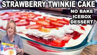 STRAWBERRY TWINKIE CAKE No Bake Dessert using Hostess Twinkies