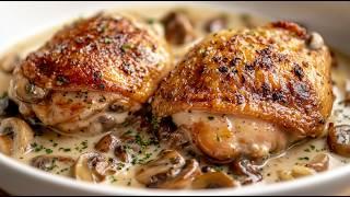 In just 30 minutes! Chicken thighs in a creamy garlic sauce with mushrooms!