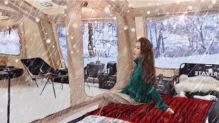 Camping Adventures in a Tent Collapsed by Winter Heavy Snow ASMR