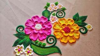 2024 New 3 beautiful flower rangolis design. Satisfying video. sand art. Rangoli design.