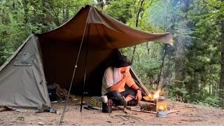 A real solo camping experience for a man in his 40s! Relaxing by the bonfire even when it's hot