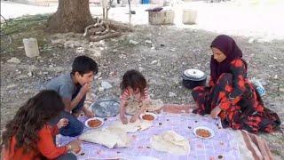 Nomadic family life: baking bread in a traditional house