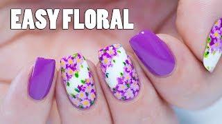  NAIL ART for BEGINNERS - Purple Floral Nail Art 