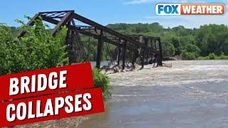 Train Bridge In North Sioux City, SD Over Big Sioux River Collapses With The Flooding