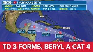 Sunday 5 PM Tropical Update: TD 3 forms in Gulf as Beryl races toward the Caribbean