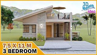 Simple 3 Bedroom House Idea | 7.5 x 11 meters House with Roof Deck