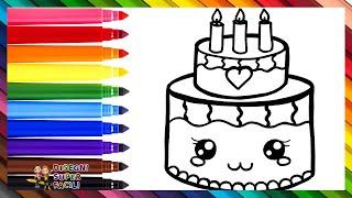 Disegnare e Colorare una Torta di Compleanno Carina  Disegni per Bambini