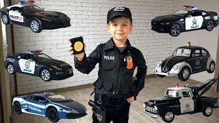 Mark became a policeman. We learn brands of big police cars. Video for kids.
