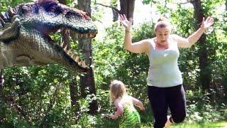 Jurassic Jog: Dinosaur Guards Her Eggs on the Path!