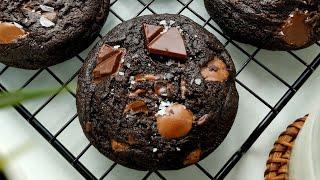 Resepi Soft Chocolate Chip Cookies Versi coklat | Soft Double Chocolate Chip Cookies Recipe