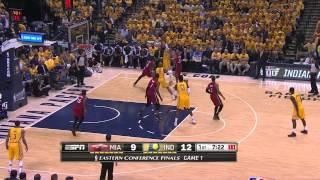 LeBron poor defense - David West bucket - MIA @ IND, Gm 1