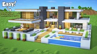 Minecraft: How to Build a Modern House - Tutorial (Easy to follow) #56 - Interior in Description!