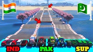 India Vs Pakistan | Gta 5 India Vs Pakistan Vs Super Cars Deep Water Crossing Challenge || Gta V