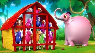 5 Colorful Cows vs Elephant! Hilarious Food Fight Showdown of Giant Animals! Funny Animals