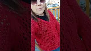 Джемпер спицами  #music #knitting #вязаниеспицами #кофейня #красный