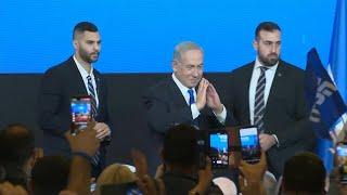 Netanyahu greets supporters as Likud finishes first in Israel vote | AFP