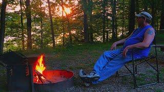 Relaxing Sunset and Campfire: Fettuccine Alfredo and Grilled Chicken: Solo Truck Camping