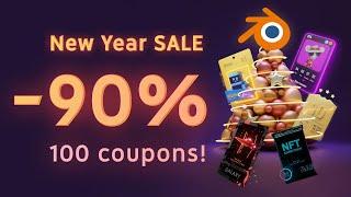 SALE -90%, 100 coupons for ALL Blender 3D template