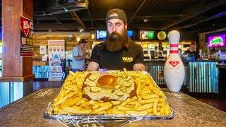 YOU WIN A HUGE TROPHY IF YOU FINISH THIS FOOD CHALLENGE IN A BOWLING ALLEY! | BeardMeatsFood