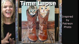 Learn How to Draw and Paint and acrylics COWBOY KITTENS-Easy Beginner Online Art Tutorial-Time Lapse