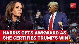 'Awkward' Kamala Harris Pauses, Takes Deep Breath Then Certifies Loss To Trump | Video Goes Viral