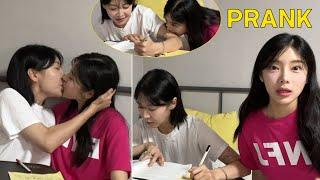 (SUB) PRANK GF by KISS | Lesbian Couple Studying in Bed | Night Routine | LGBT