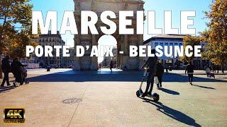 [4K]  Marseille, FRANCE -  Walking from "PORTE D'AIX" to "BELSUNCE"