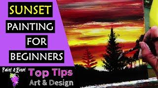 Acrylic painting - painting a simple sunset from a photograph - follow along tutorial