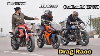 Benelli 600i Vs Ktm Rc 390 Vs Continental GT 650 | Race Till Their Potential | Amazing Battle