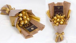 Handmade bouquet of ferrero rocher sweets and chocolate bar. Gift for man, woman