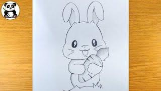 Cute rabbit with carrot | bunny drawing ​⁠@TaposhiartsAcademy